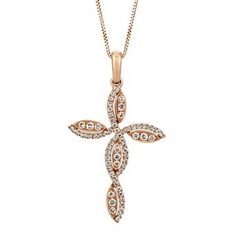 Diamaison 10k Rose Gold 3/8 Carat T.W. Diamond Cross Pendant Necklace