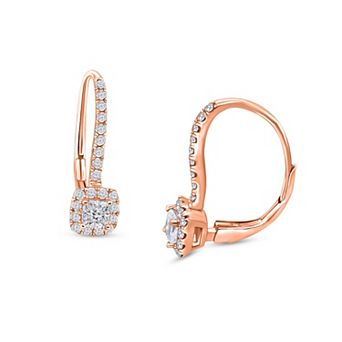 14k Rose Gold 1/2 Carat T.W. Diamond Halo Drop Earrings