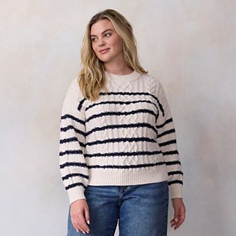 Plus Size LC Lauren Conrad Crewneck Cable Pullover Sweater