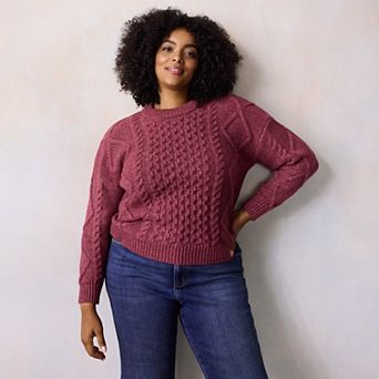 Plus Size LC Lauren Conrad Crewneck Cable Pullover Sweater