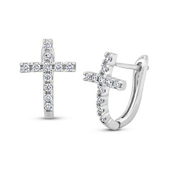 Sterling Silver 1/3 Carat T.W. Diamond Cross Stud Earrings