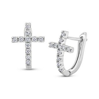 Sterling Silver 1/3 Carat T.W. Diamond Cross Stud Earrings