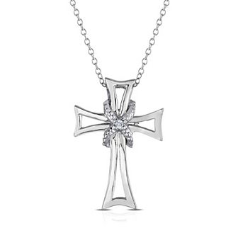 Sterling Silver Diamond Accent Ornate Cross Pendant Necklace