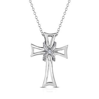Diamaison Sterling Silver Diamond Accent Ornate Cross Pendant Necklace