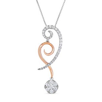 Diamaison 14k Two-Tone Gold 3/8 Carat T.W. Diamond Pendant Necklace