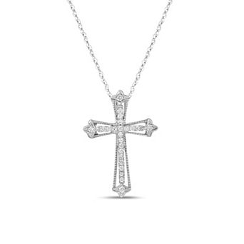 Diamaison 10k White Gold 1/6 Carat T.W. Diamond Cross Pendant Necklace