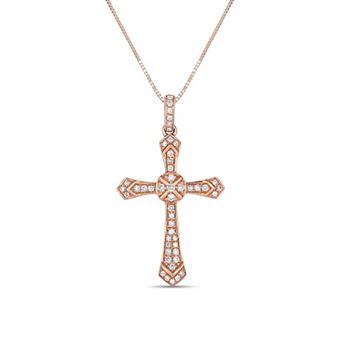 14k Rose Gold 1/4 Carat T.W. Diamond Cross Pendant Necklace