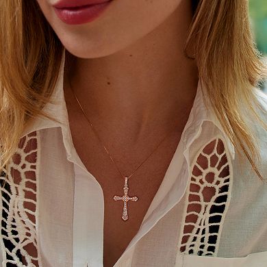 Diamaison 14k Rose Gold 1/4 Carat T.W. Diamond Cross Pendant Necklace