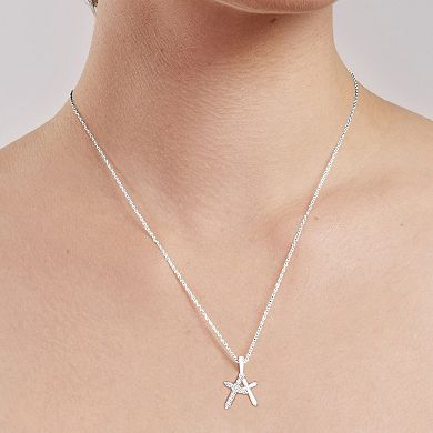 Diamaison 10k White Gold 1/10 Carat T.W. Diamond Double Cross Pendant Necklace