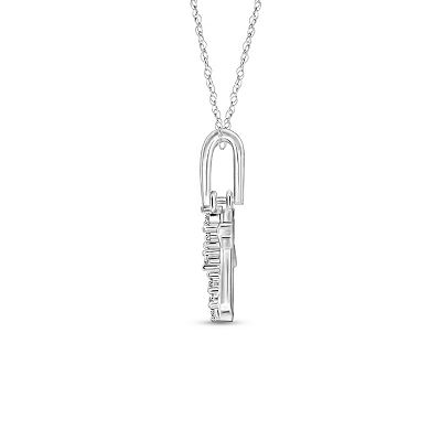 Diamaison 10k White Gold 1/10 Carat T.W. Diamond Double Cross Pendant Necklace