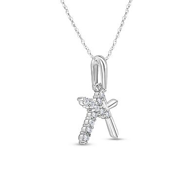 Diamaison 10k White Gold 1/10 Carat T.W. Diamond Double Cross Pendant Necklace