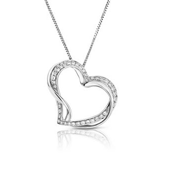 Diamaison 10k White Gold 1/6 Carat T.W. Diamond Heart Pendant Necklace