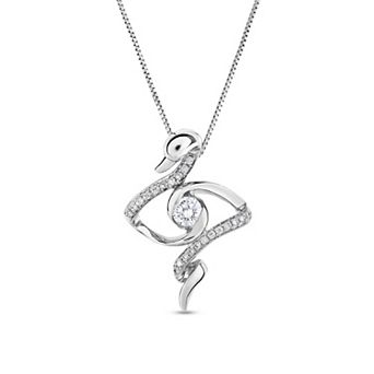 Diamaison 10k White Gold 1/4 Carat T.W. Diamond Swan Pendant Necklace