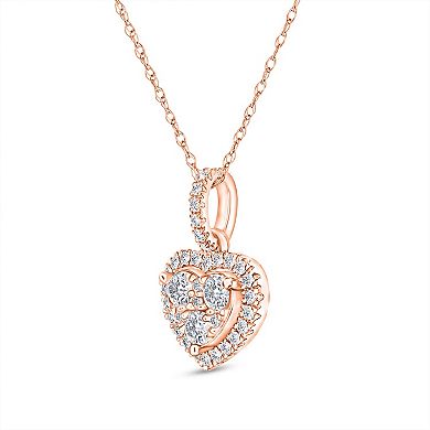 Diamaison 10k Rose Gold 1/4 Carat T.W. Diamond Heart Pendant Necklace