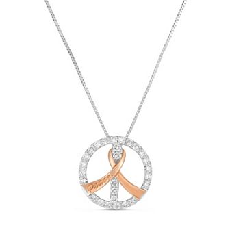 10k Two-Tone Gold 3/8 Carat T.W. Diamond Ribbon Peace Sign Pendant Necklace