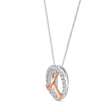 Diamaison 10k Two-Tone Gold 3/8 Carat T.W. Diamond Ribbon Peace Sign Pendant Necklace