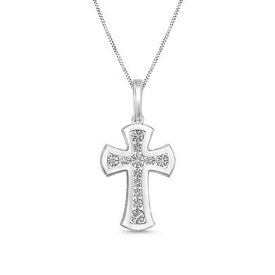 Diamaison 10k White Gold 3/8 Carat T.W. Diamond Cross Pendant Necklace