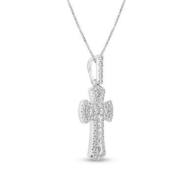Diamaison 10k White Gold 3/8 Carat T.W. Diamond Cross Pendant Necklace