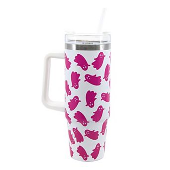 Pink Ghost 30 Oz. Insulated Tumbler with Straw and Handle