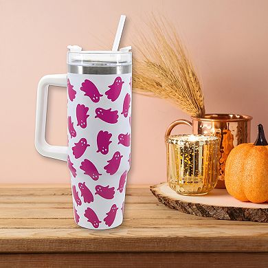 Pink Ghost 30 Oz. Insulated Tumbler with Straw and Handle