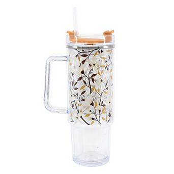 Clear Leaf 30 Oz. Tumbler with Straw and Handle