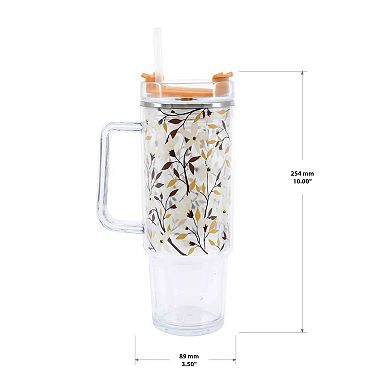 Clear Leaf 30 Oz. Tumbler with Straw and Handle