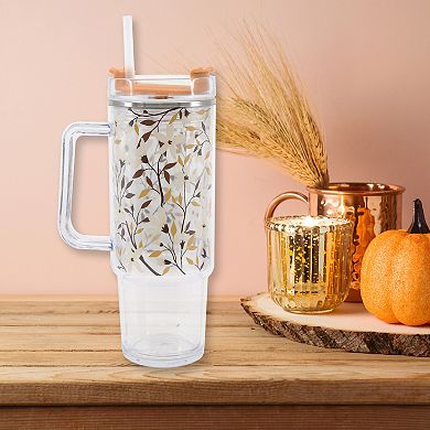 Clear Leaf 30 Oz. Tumbler with Straw and Handle