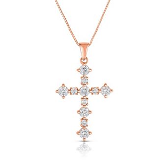 Diamaison 14k Rose Gold 1 Carat T.W. Diamond Cross Pendant Necklace