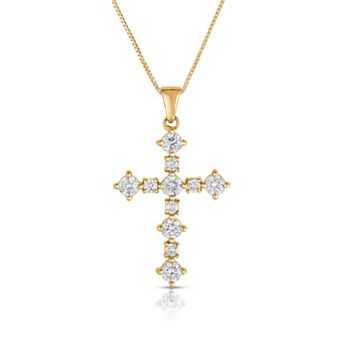 14k Gold 1 Carat T.W. Diamond Cross Pendant Necklace