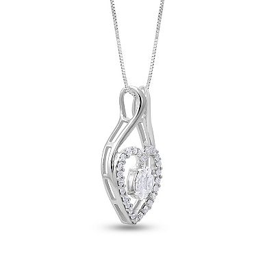 14k White Gold 1/3 Carat T.W. Diamond Scalloped Heart Pendant Necklace