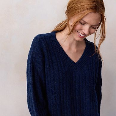 Women's LC Lauren Conrad V-Neck Cable Pullover Sweater