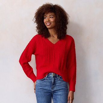 Women's LC Lauren Conrad V-Neck Cable Pullover Sweater