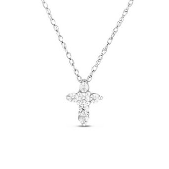 Diamaison 10k White Gold 1/10 Carat T.W. Diamond Cross Pendant Necklace