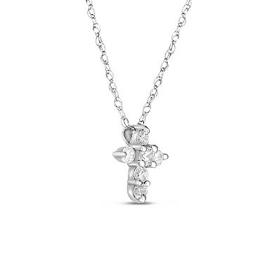 Diamaison 10k White Gold 1/10 Carat T.W. Diamond Cross Pendant Necklace