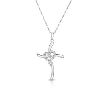 Diamaison 10k White Gold 1/10 Carat T.W. Diamond Cross Pendant Necklace
