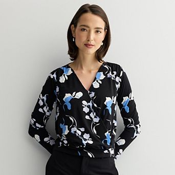 Women's Nine West Long Sleeve Drapey Wrap Top