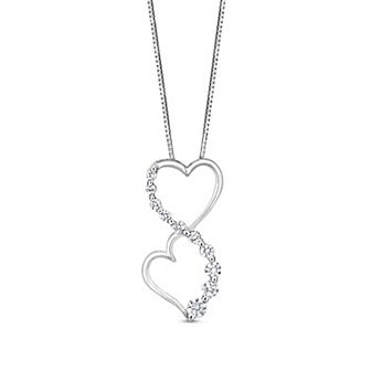 14k White Gold 1/2 Carat T.W. Double Heart Drop Pendant Necklace
