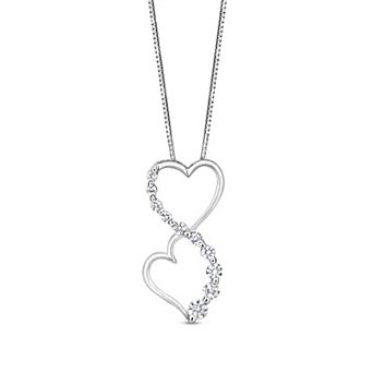Diamaison 14k White Gold 1/2 Carat T.W. Double Heart Drop Pendant Necklace