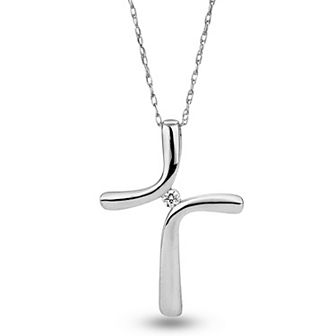 14k White Gold Diamond Accent Cross Pendant Necklace