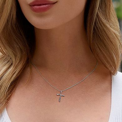 Diamaison 14k White Gold Diamond Accent Cross Pendant Necklace