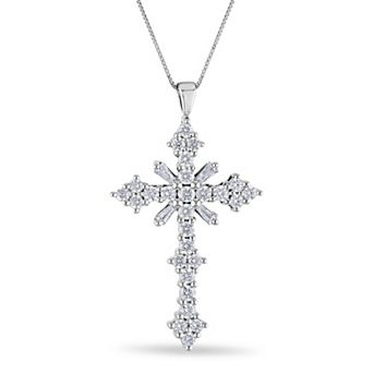14k White Gold 1/2 Carat T.W. Diamond Ornate Cross Pendant Necklace