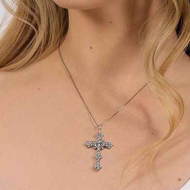 Diamaison 14k White Gold 1/2 Carat T.W. Diamond Ornate Cross Pendant Necklace