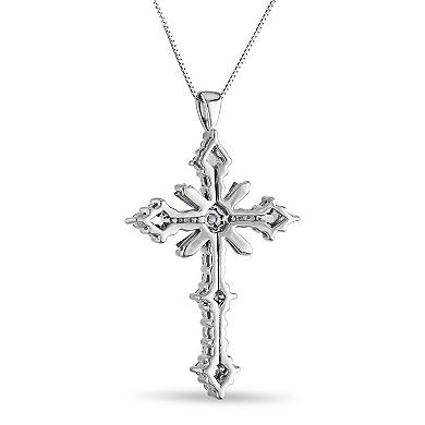 Diamaison 14k White Gold 1/2 Carat T.W. Diamond Ornate Cross Pendant Necklace