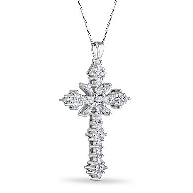 Diamaison 14k White Gold 1/2 Carat T.W. Diamond Ornate Cross Pendant Necklace