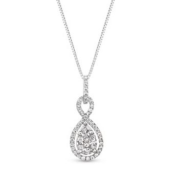 Diamaison 14k White Gold 3/4 Carat T.W. Diamond Teardrop Pendant Necklace