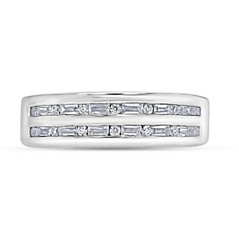Diamaison Men's 10k White Gold 1/2 Carat T.W. Diamond Double Row Ring