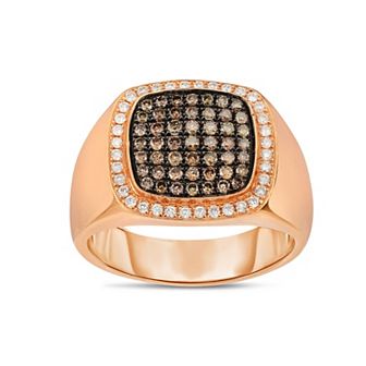 Men's 14k Rose Gold 3/4 Carat T.W. Brown & White Diamond Ring