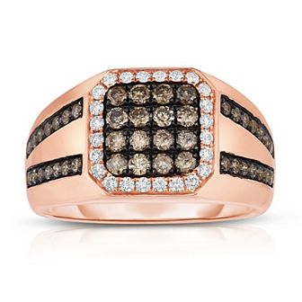 Men's 14k Rose Gold 1 1/6 Carat T.W. Brown & White Diamond Halo Ring
