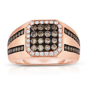 Diamaison Men's 14k Rose Gold 1 1/6 Carat T.W. Brown & White Diamond Halo Ring