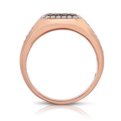 Men's 14k Rose Gold 1 1/6 Carat T.W. Brown & White Diamond Halo Ring